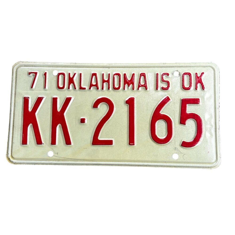 Oklahoma License Plates 1971 Red on Cream TRUE VINTAGE
